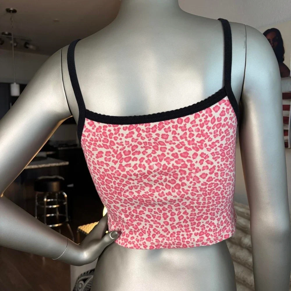 John Galt Pink Leopard Print Cropped Cami Tank Top XS